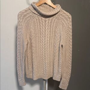 Marled Cable Knit Turtleneck Sweater - Beige